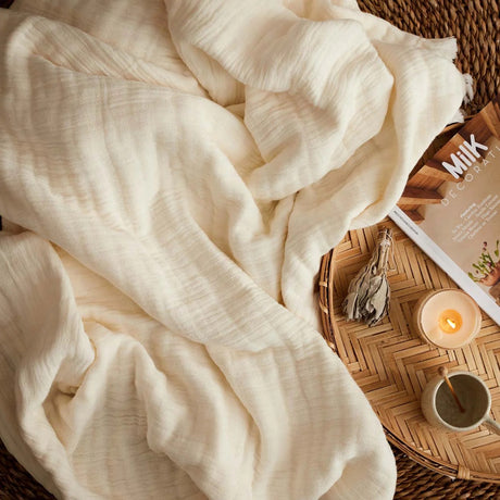 Plaid en coton lavé crème