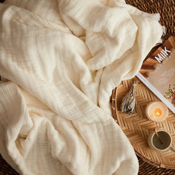Plaid en coton lavé crème