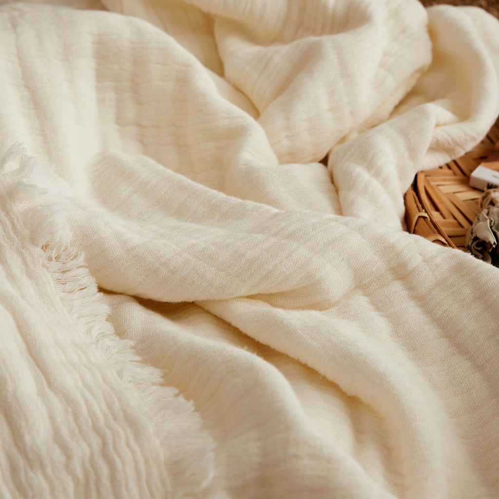 Plaid en coton lavé crème