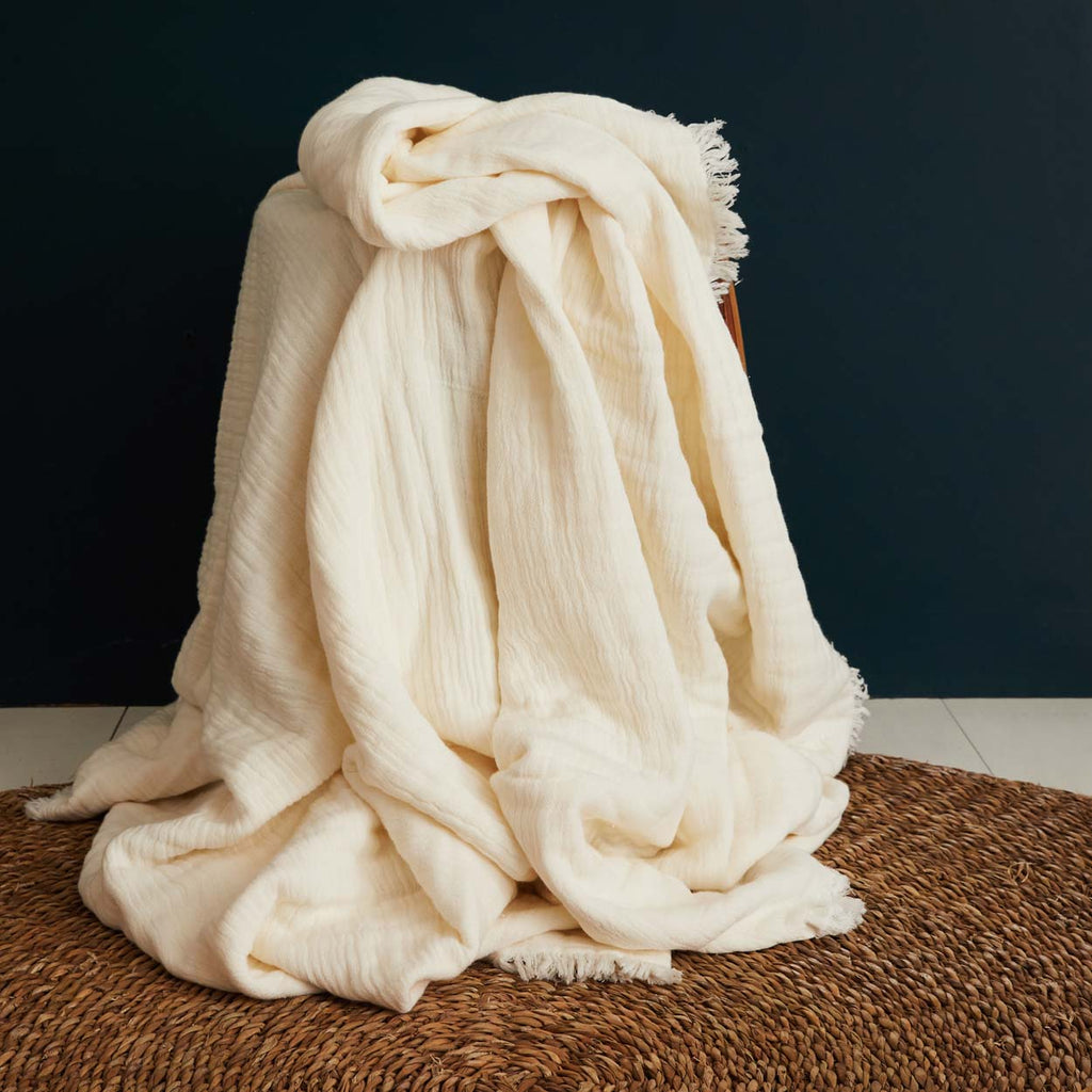 Plaid en coton lavé crème