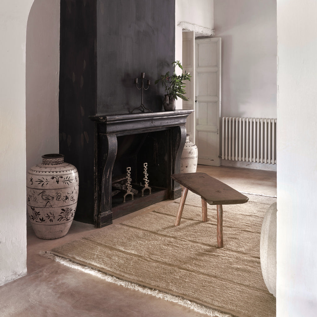 Tapis laine frange Beige