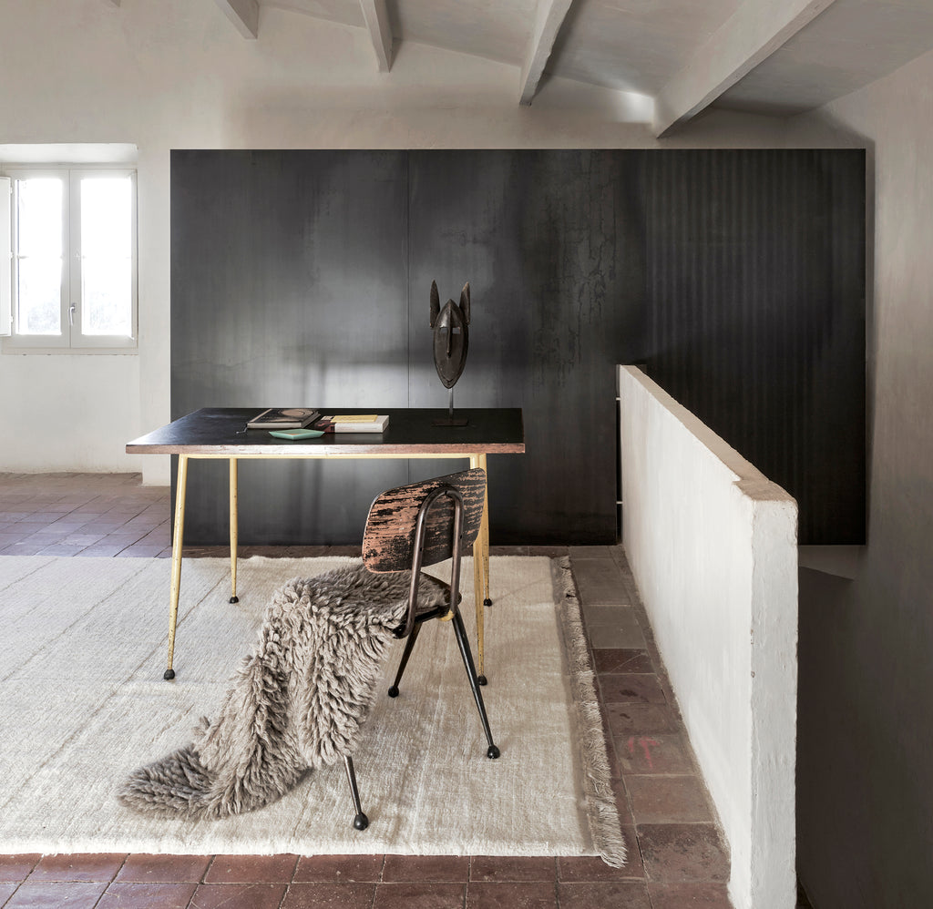 Tapis laine frange Crème