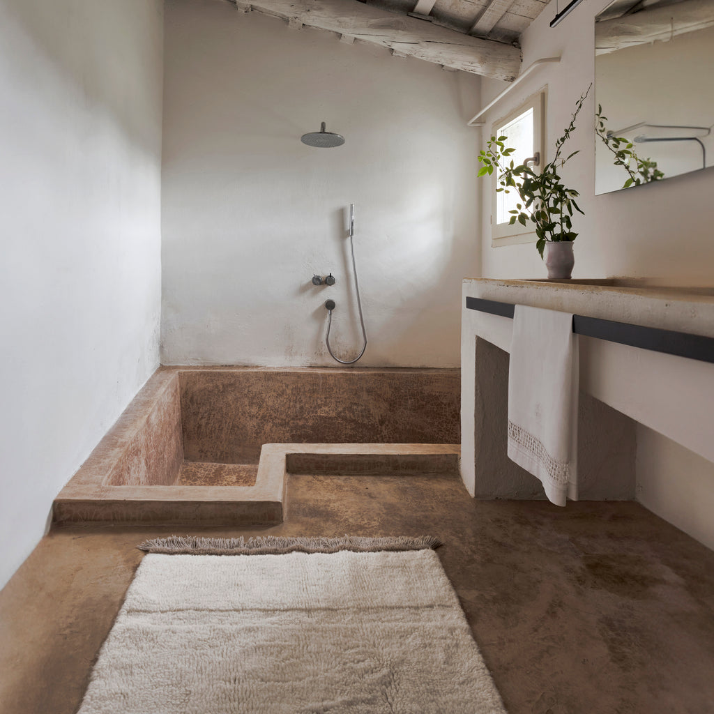 Tapis laine frange Crème