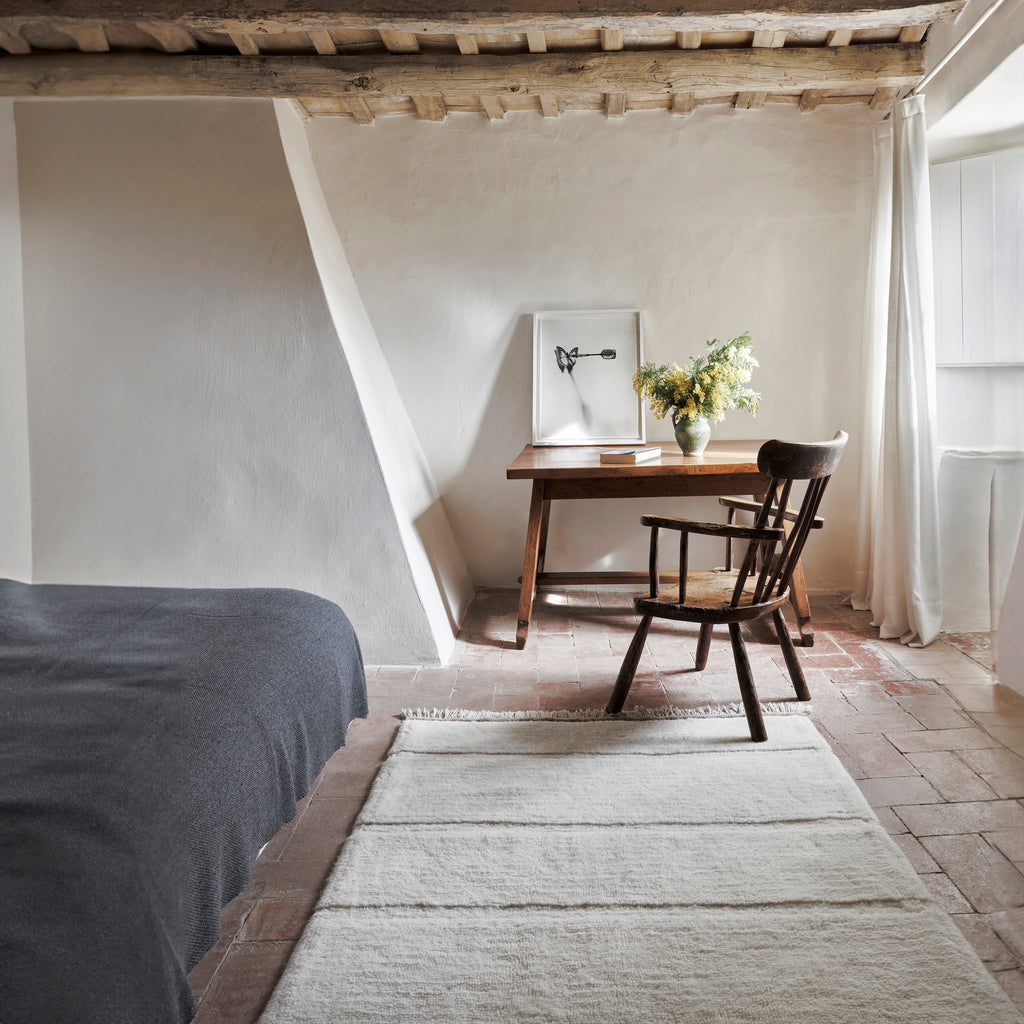 Tapis laine frange Crème