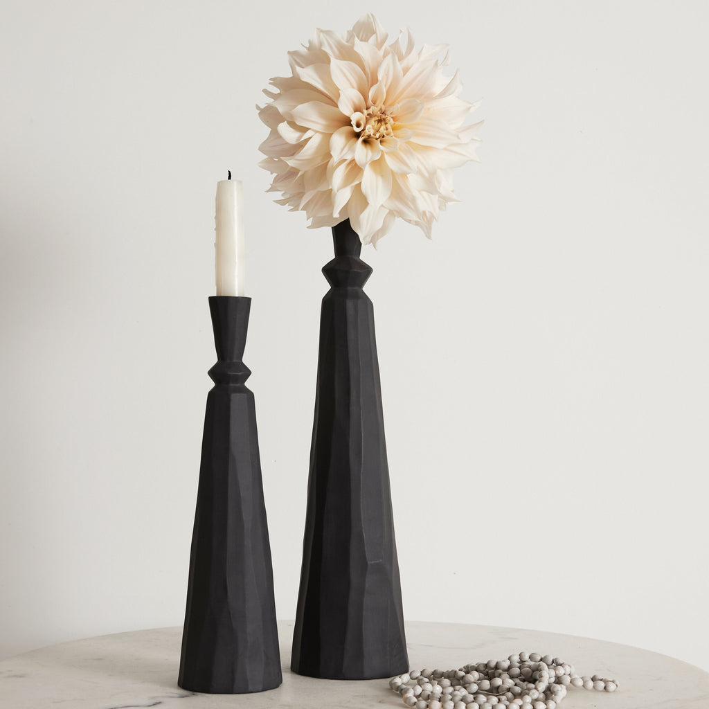 Vase et bougeoir noir
