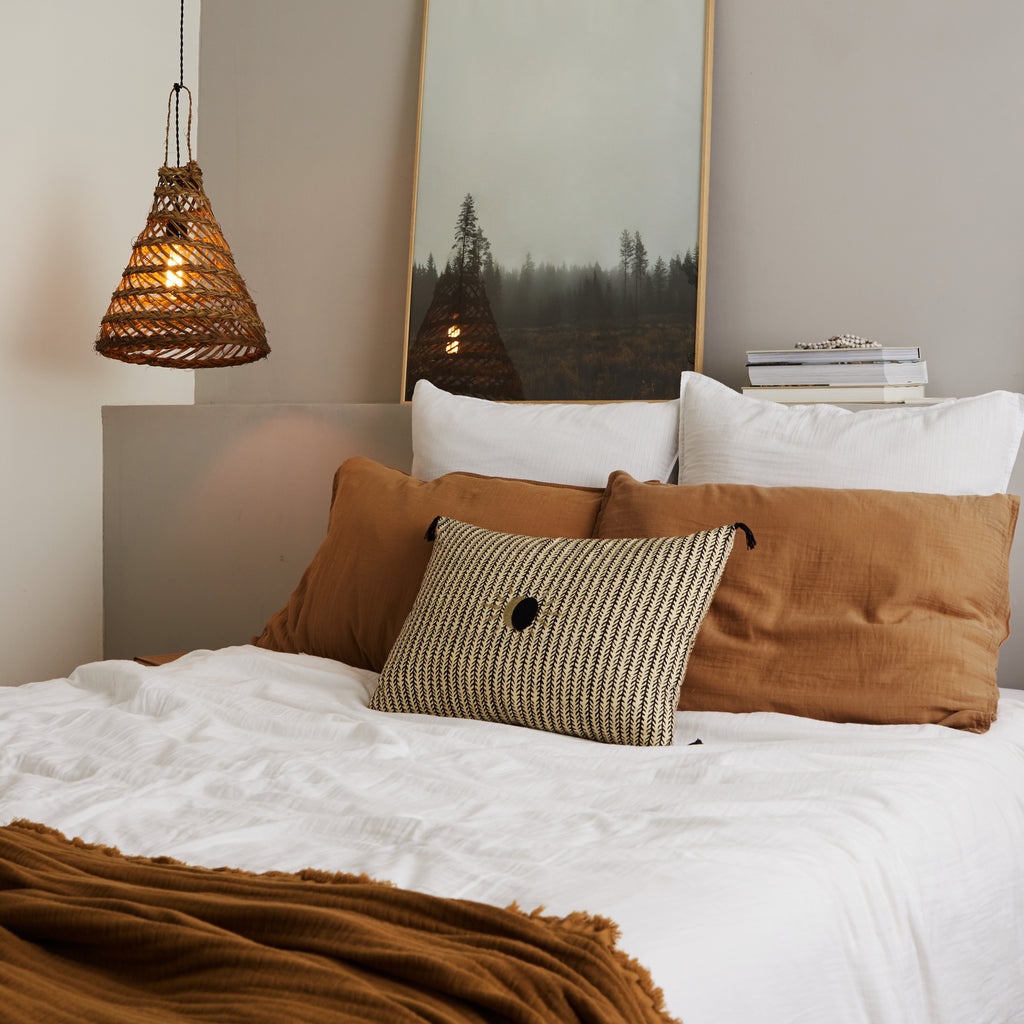 Linge de lit en coton lavé Blanc