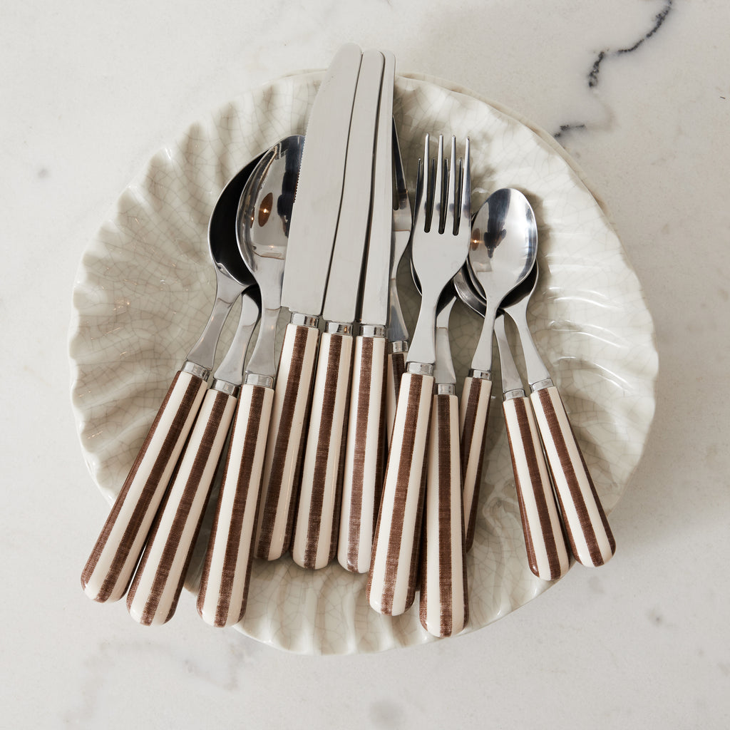 Set de 16 couverts rayé chocolat