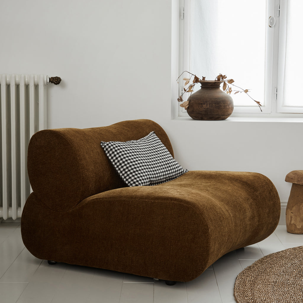 Fauteuil velours marron