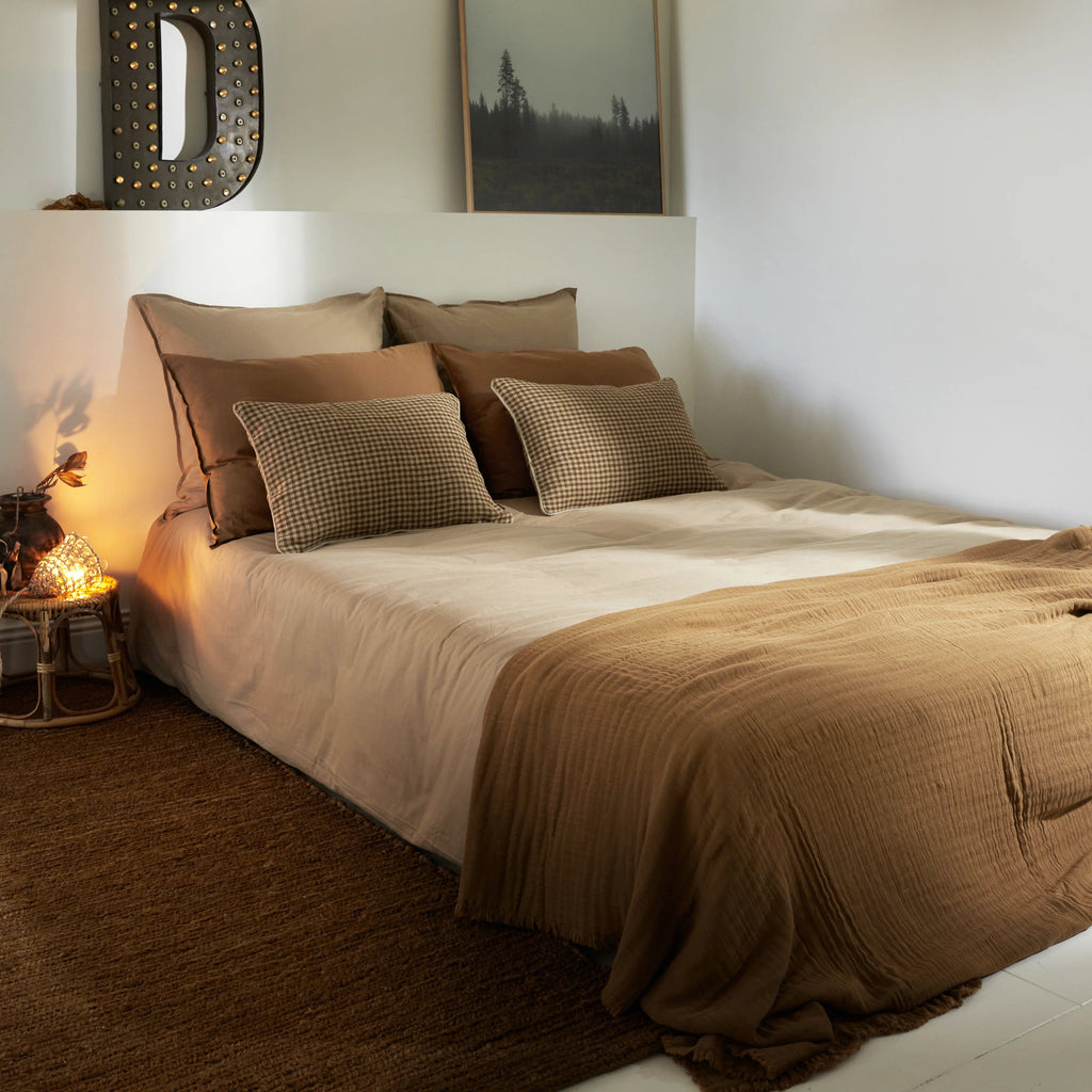 Plaid en coton lavé Caramel