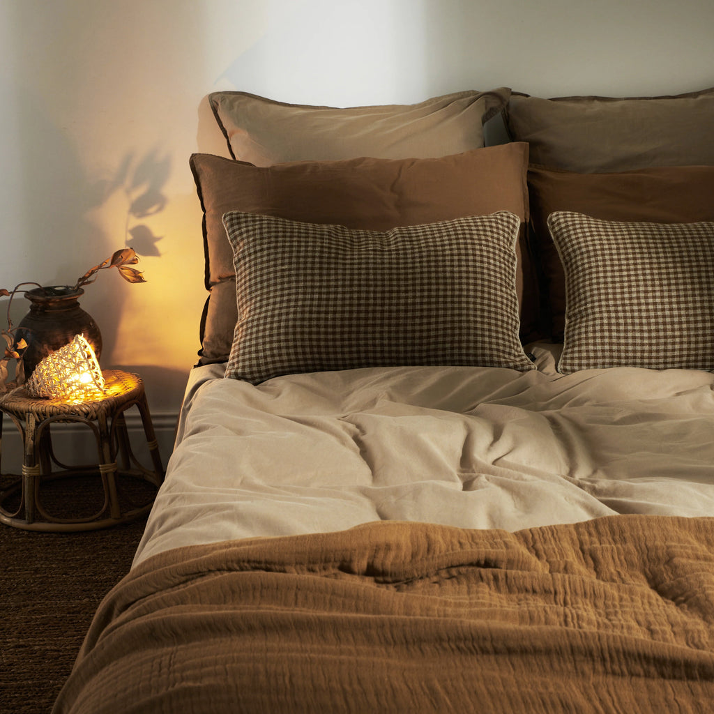 Plaid en coton lavé Caramel