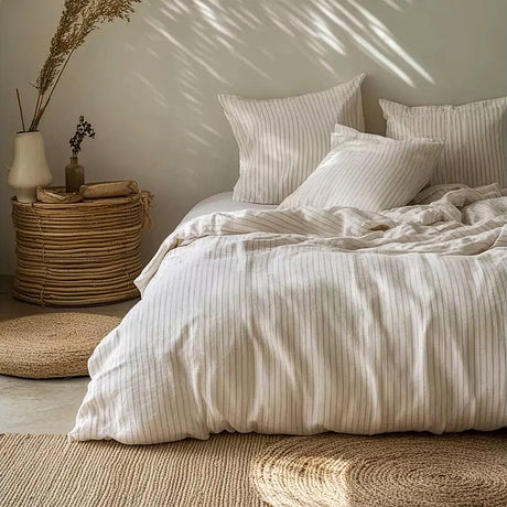 Linge de lit rayure fine beige