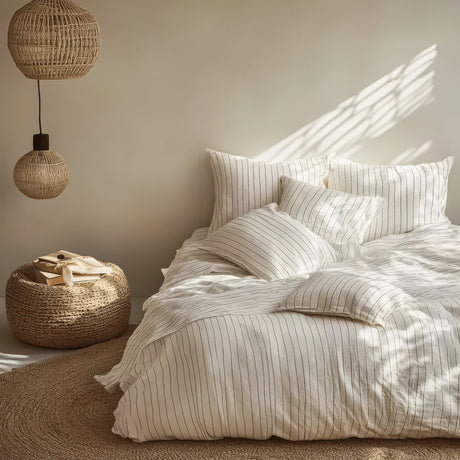 Linge de lit fine rayure noire