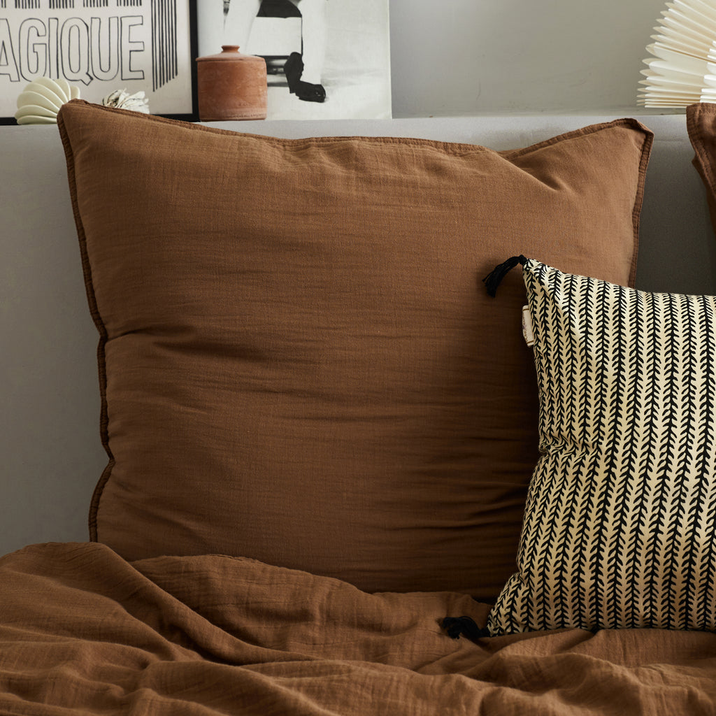 Linge de lit en coton lavé Tabac