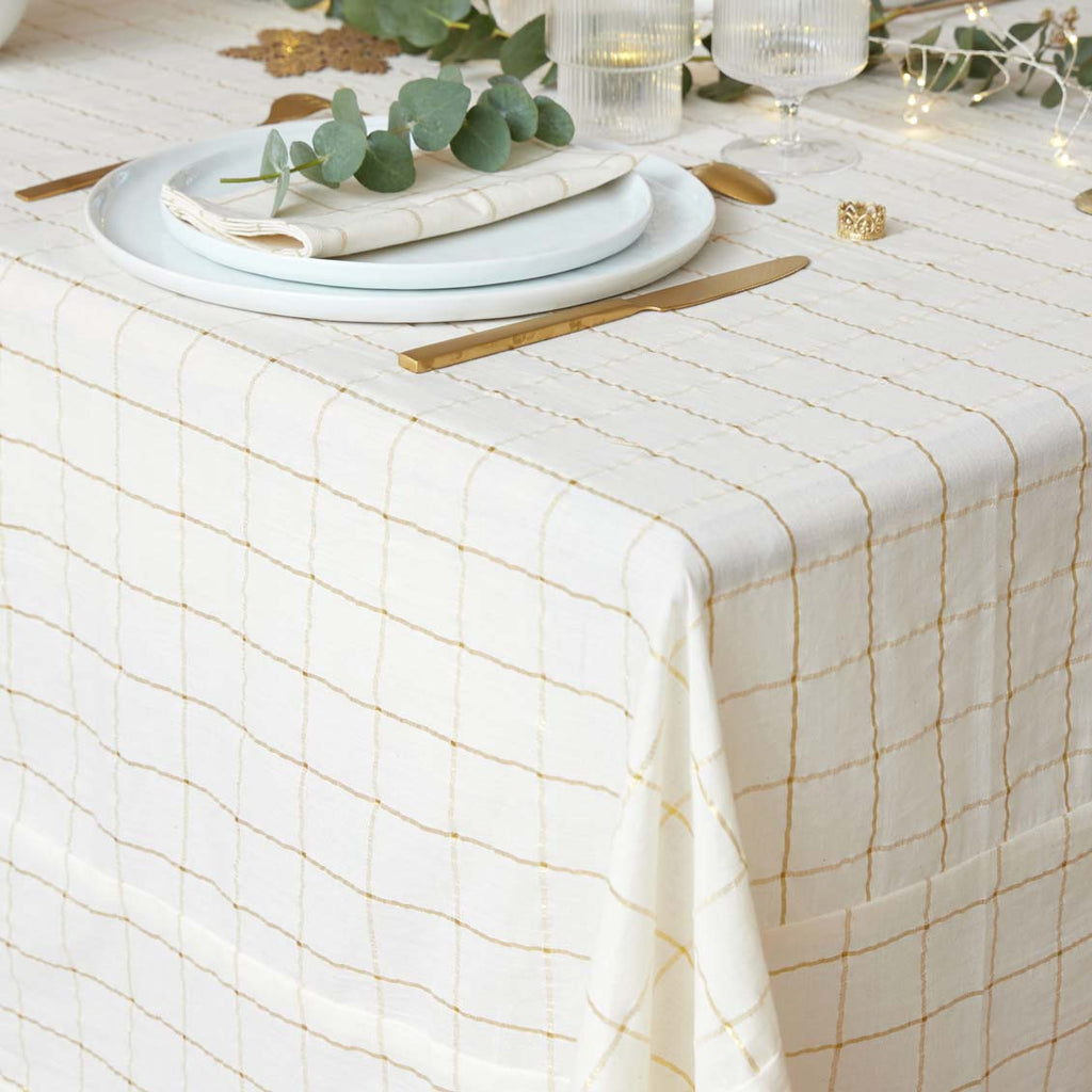 Nappe ou serviettes à carreaux, fil lurex