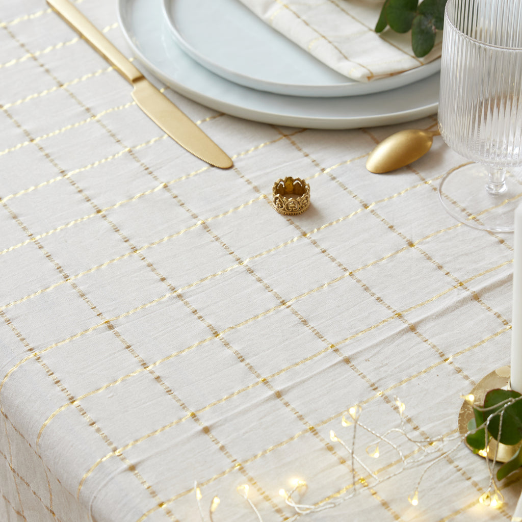 Nappe ou serviettes à carreaux, fil lurex