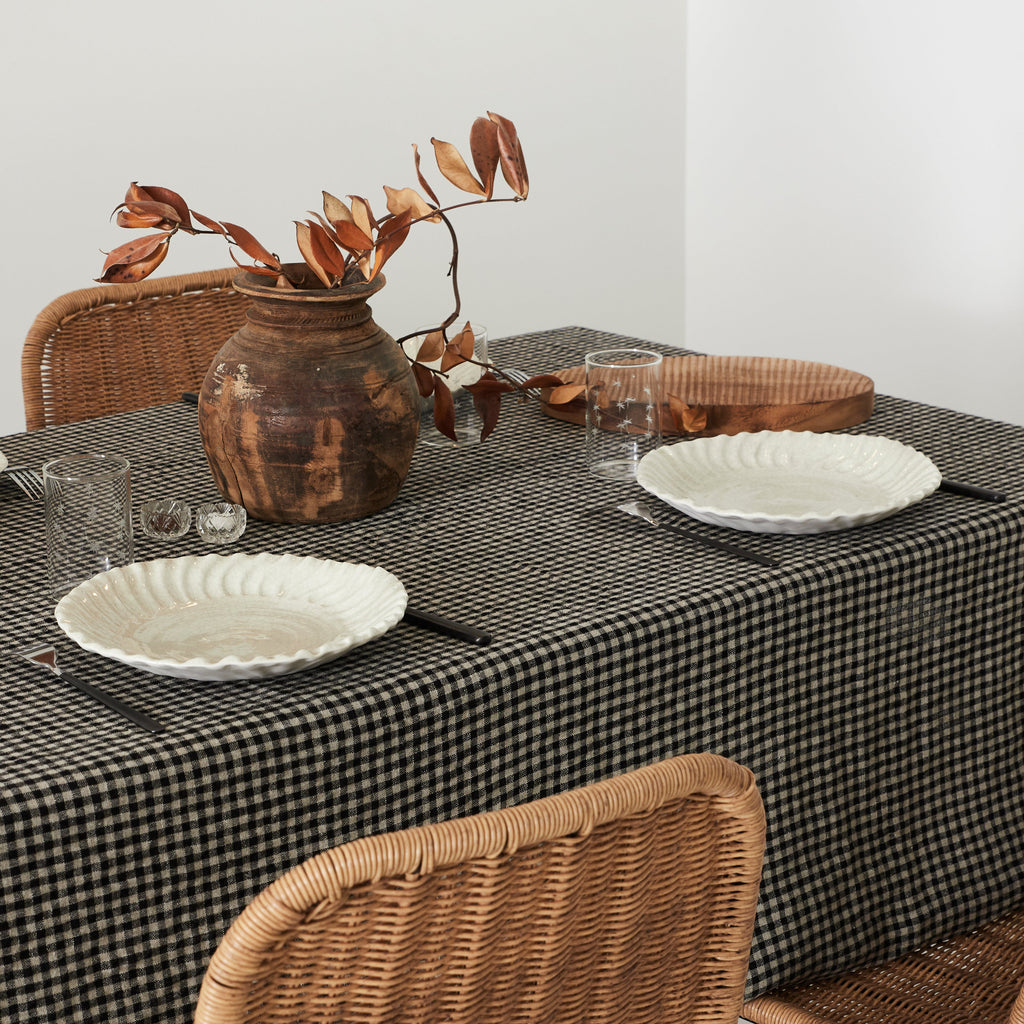 Nappe vichy noir en lin lavé