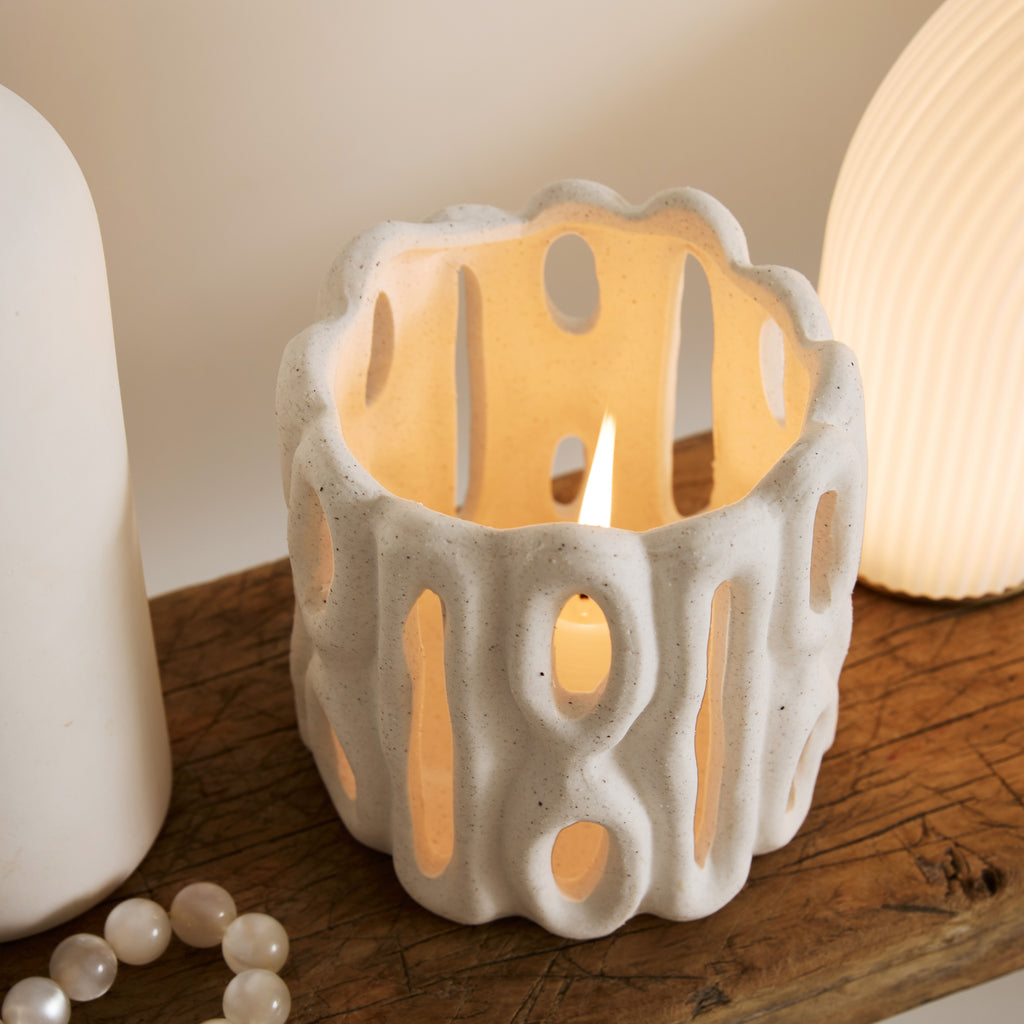 Photophore ajouré en grés