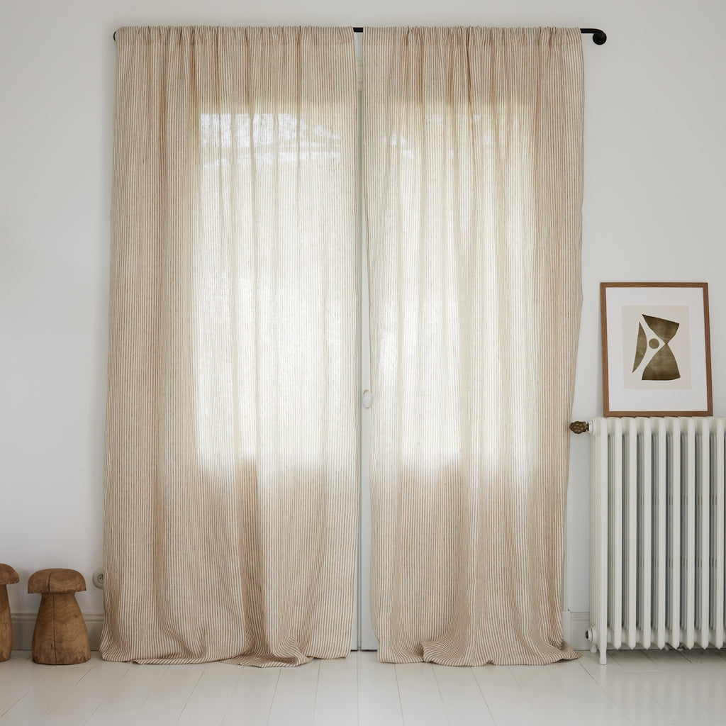 Rideau rayé en Lin, Tabac – Le Petit Florilège