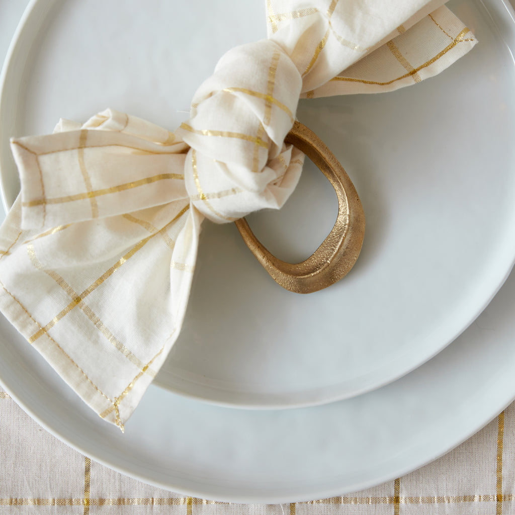 Nappe ou serviettes à carreaux, fil lurex