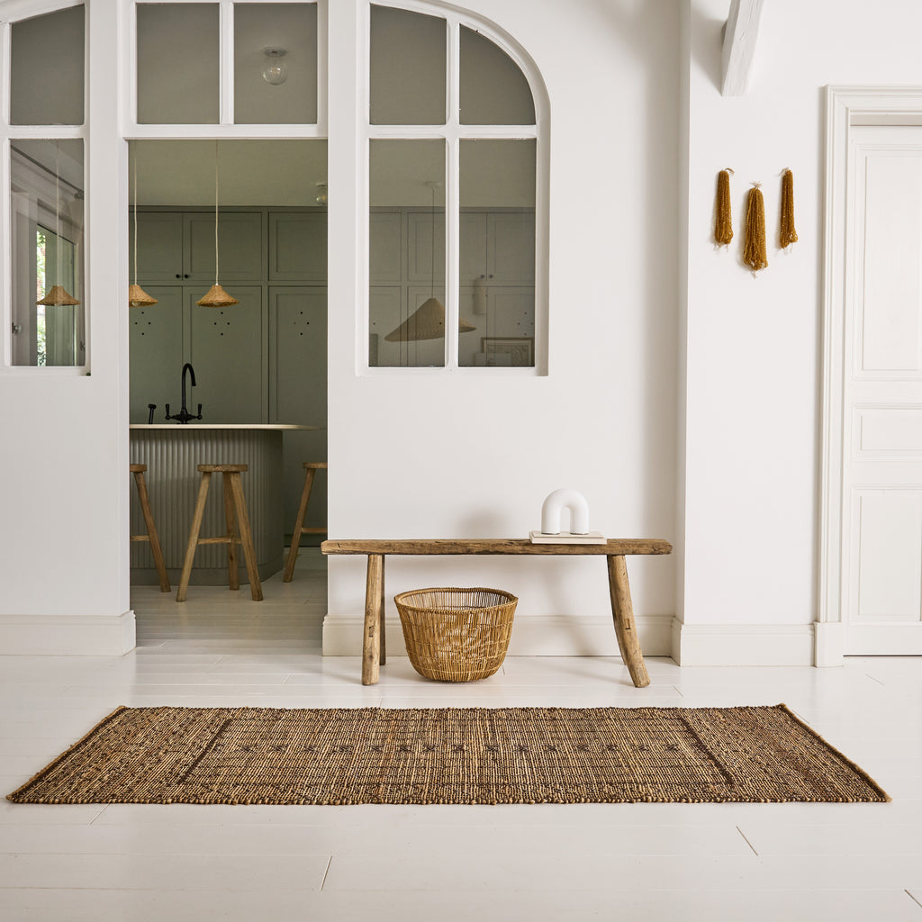 Tapis jute et coton brodé
