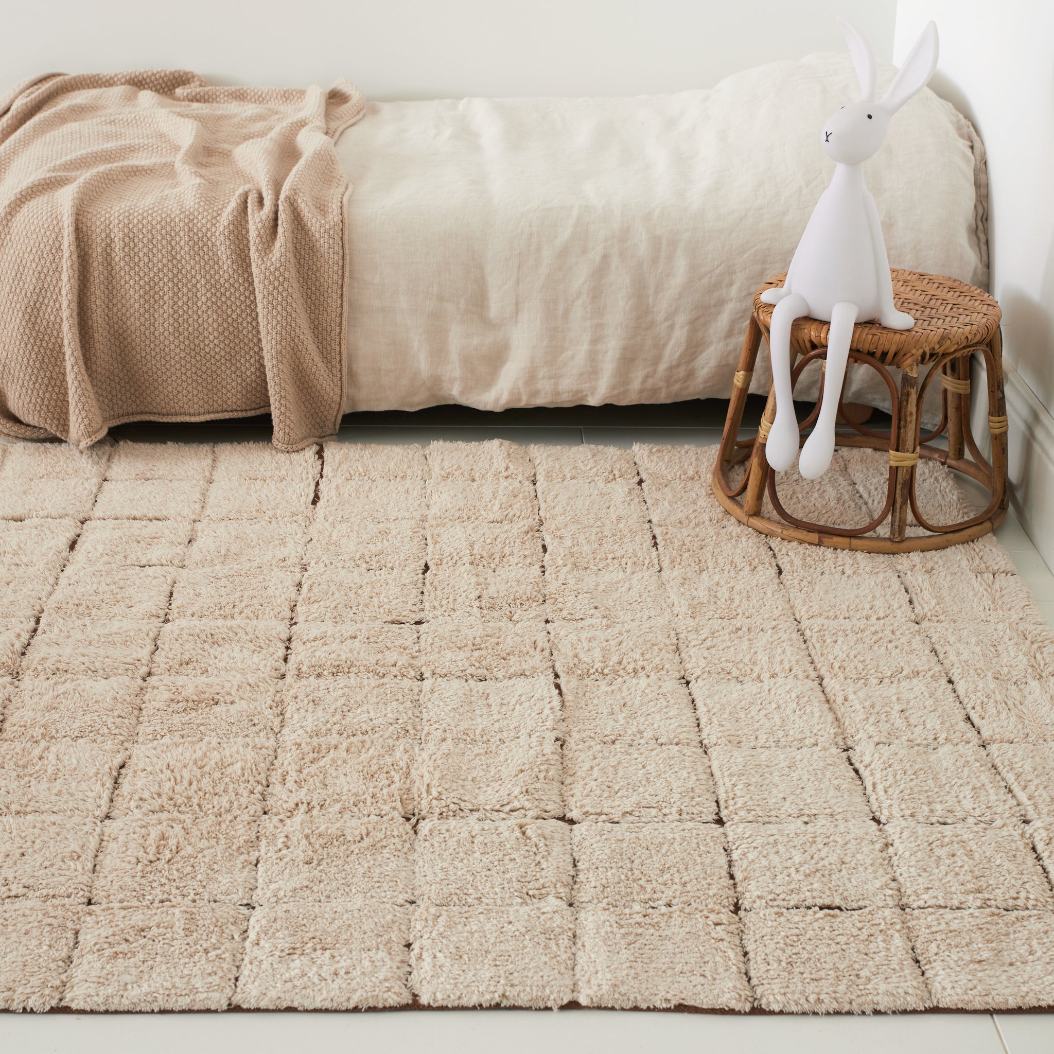 Tapis/Ruchet Motif Cerf à Carreaux Beige Crème - 60x110 Cm - Neuf