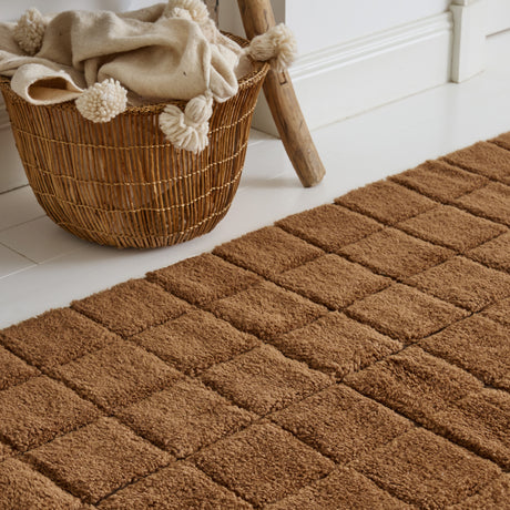 Long tapis en laine à carreaux Terracotta