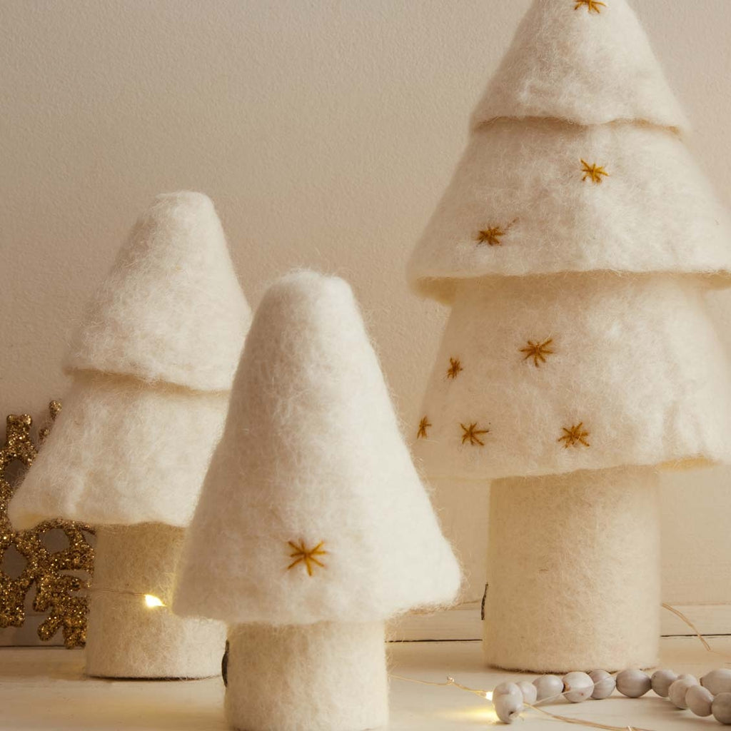 Lot de 3 Sapins en feutre Naturel Sapins blancs