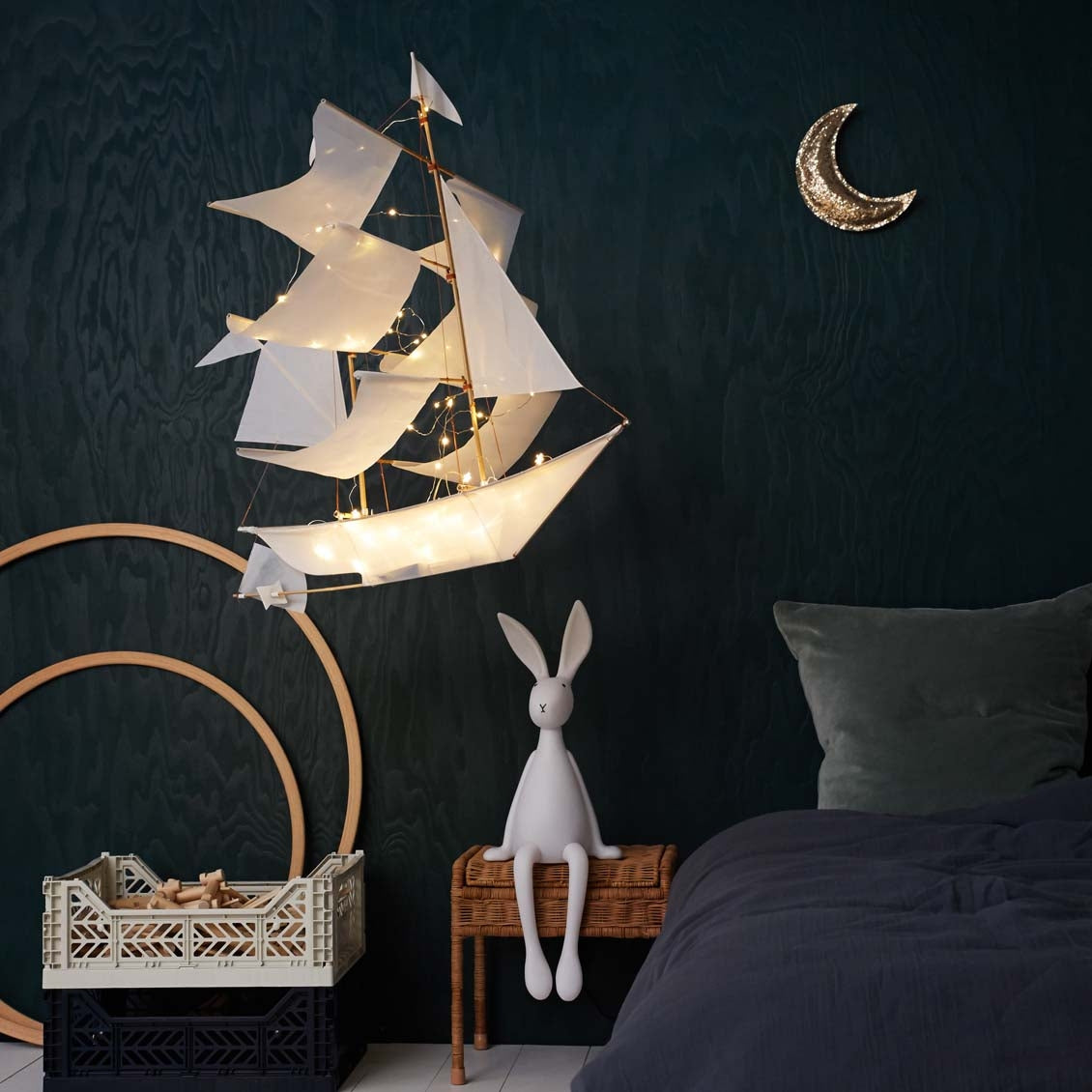 Store Bateau Finja imprimé Natural, Volant décoratif, avec oeilets et Crochets, sans perçage, Blanc 60 x 140 cm