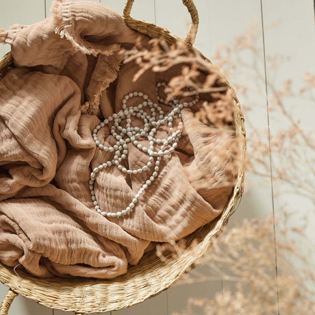 Plaid en coton lavé rose