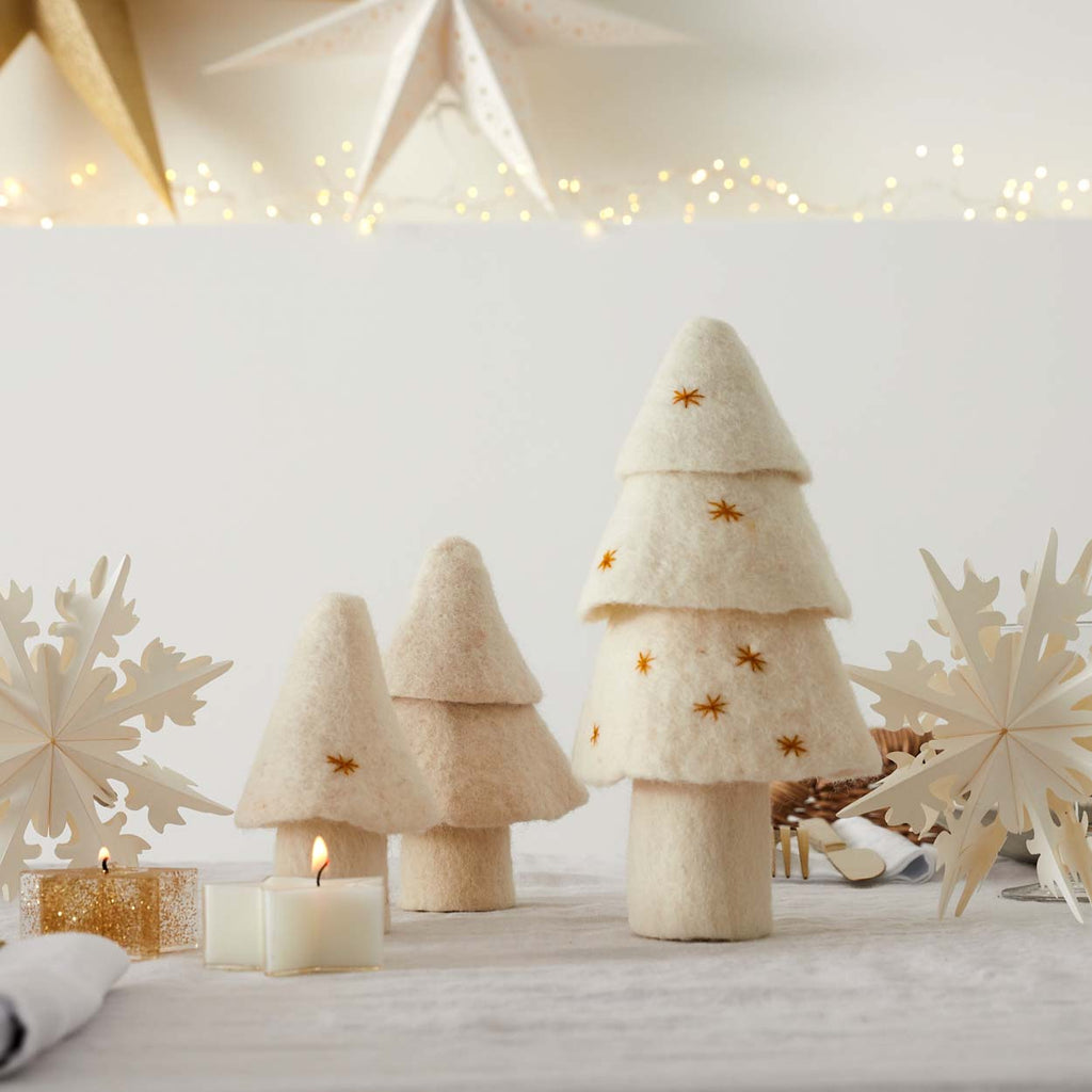 Lot de 3 Sapins en feutre Naturel