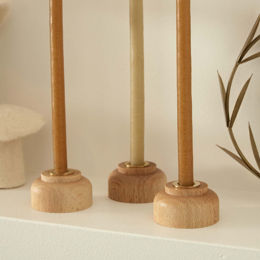 Lot de 3 bougeoirs en bois naturel