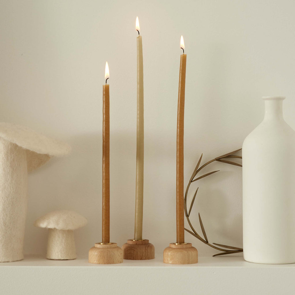 Lot de 3 bougeoirs en bois naturel